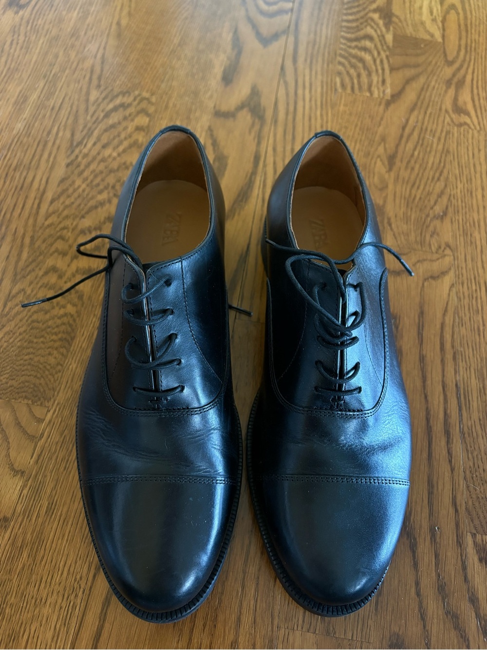 Zara Black Leather Cap-Toe Oxford Dress Shoes